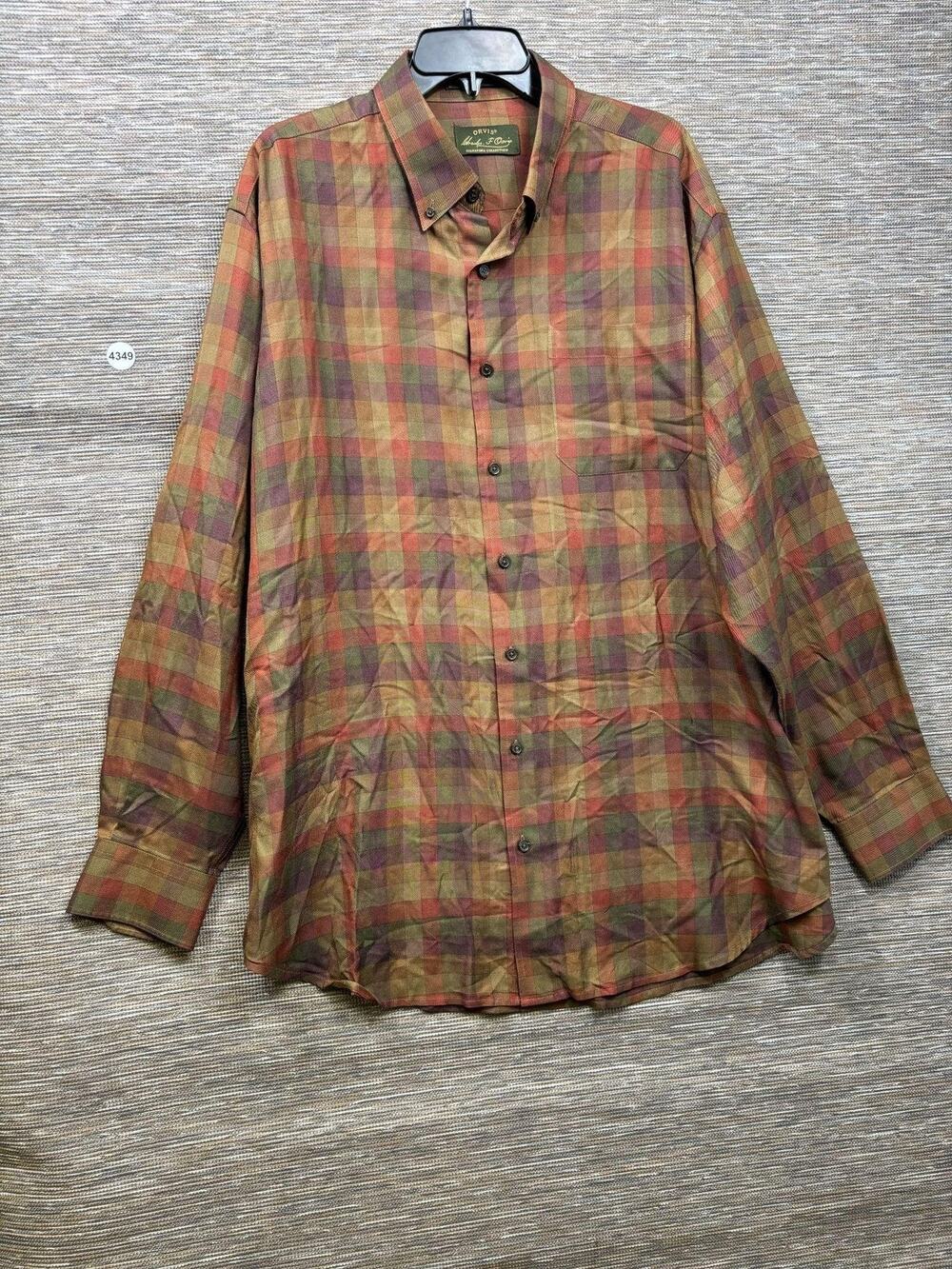 Orvis Shirt Mens XL Multicolor Plaid Silk Wool Button Up Long Sleeve Casual